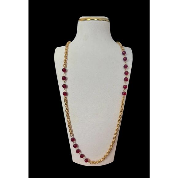 Vintage Chanel Gripoix Ruby Glass and Gold Chain
 Necklace - Picture 1 of 10